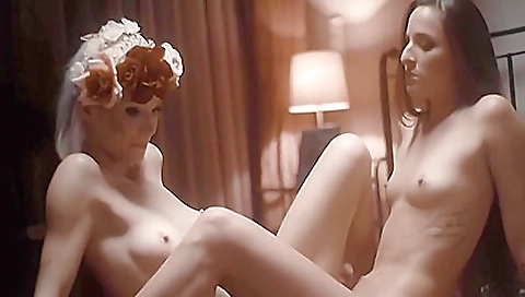 Sexy young girl give christmas play with her boyfriend